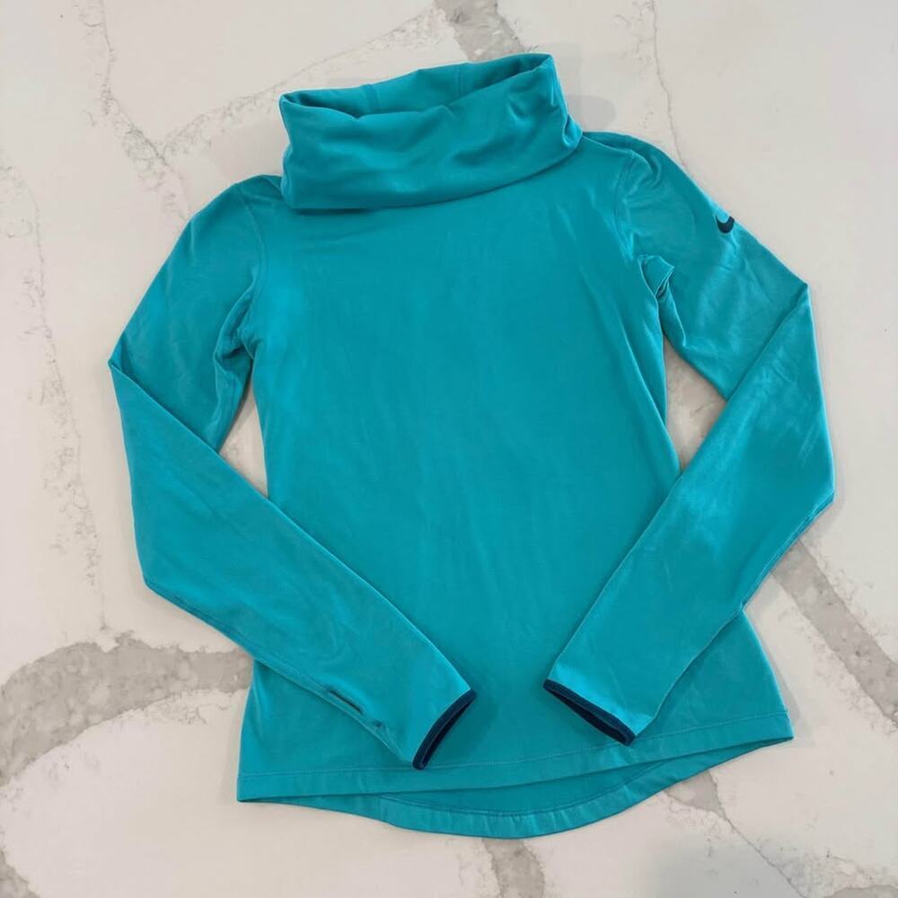 Nike Pro Dri-Fit Cowl Neck Long Sleeve Running Top Womens Small TealBlue Workout